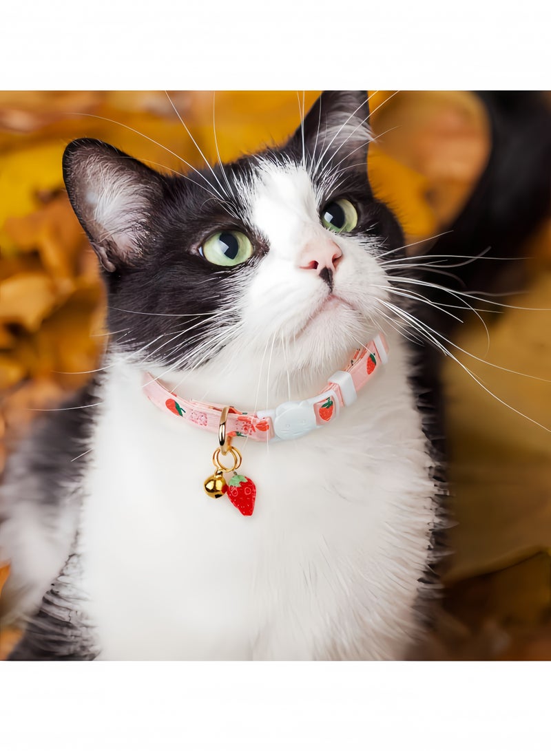 2 Pack Cotton Breakaway Cat Collar Pink Strawberries and White Heart Shaped Pendant Cute Kitten Cat Collar with Bell - Image 5