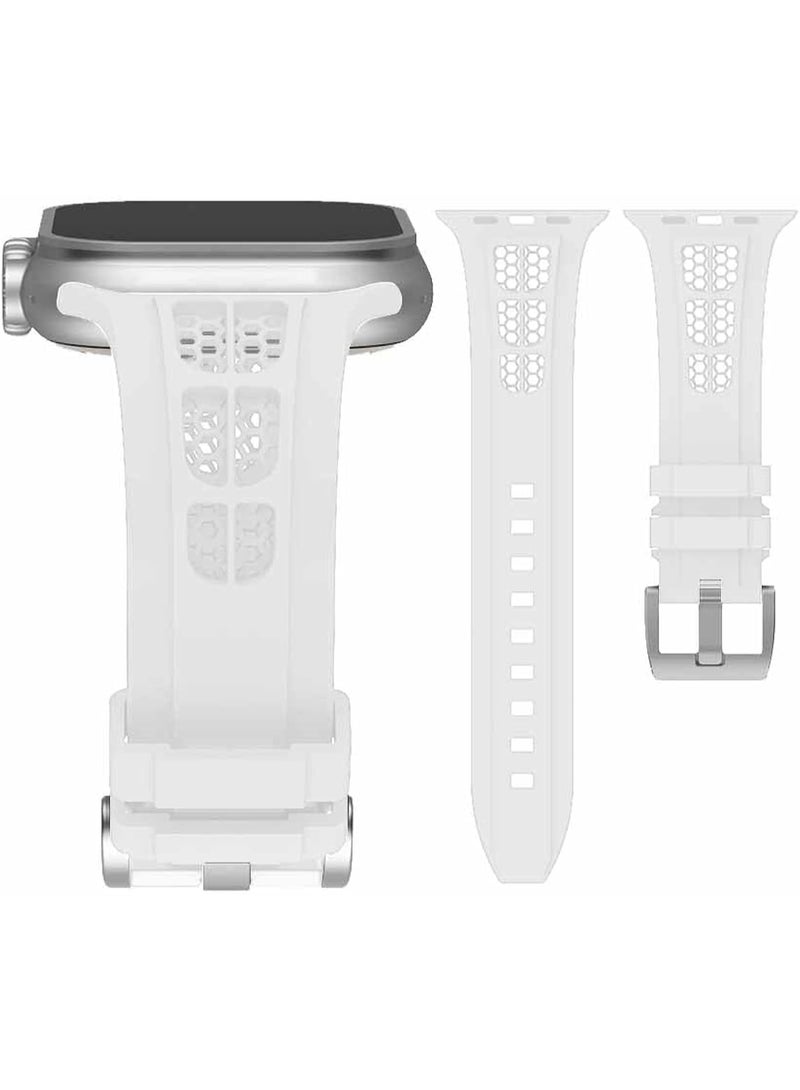 Sport Band Compatible with iWatch 42mm 44mm 45mm 46mm 49mm, Soft Silicone Breathable Waterproof Strap Compatible with Ultra/Ultra2 iWatch SE & Series 1/2/3/4/5/6/7/8/9/10 (White) - Image 4