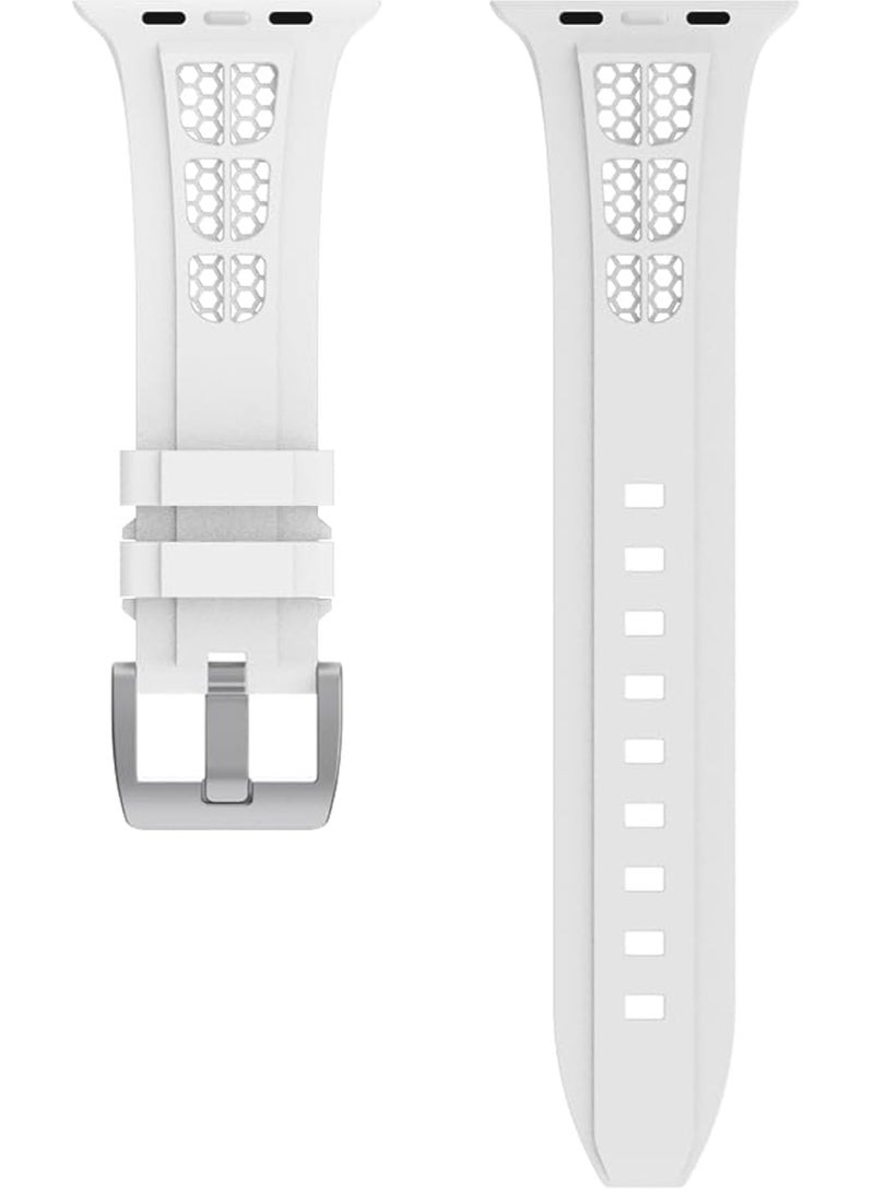 Sport Band Compatible with iWatch 42mm 44mm 45mm 46mm 49mm, Soft Silicone Breathable Waterproof Strap Compatible with Ultra/Ultra2 iWatch SE & Series 1/2/3/4/5/6/7/8/9/10 (White) - Image 3