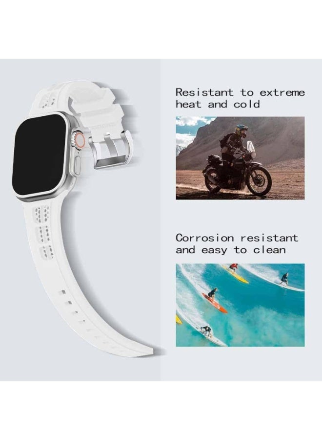 Sport Band Compatible with iWatch 42mm 44mm 45mm 46mm 49mm, Soft Silicone Breathable Waterproof Strap Compatible with Ultra/Ultra2 iWatch SE & Series 1/2/3/4/5/6/7/8/9/10 (White) - Image 2