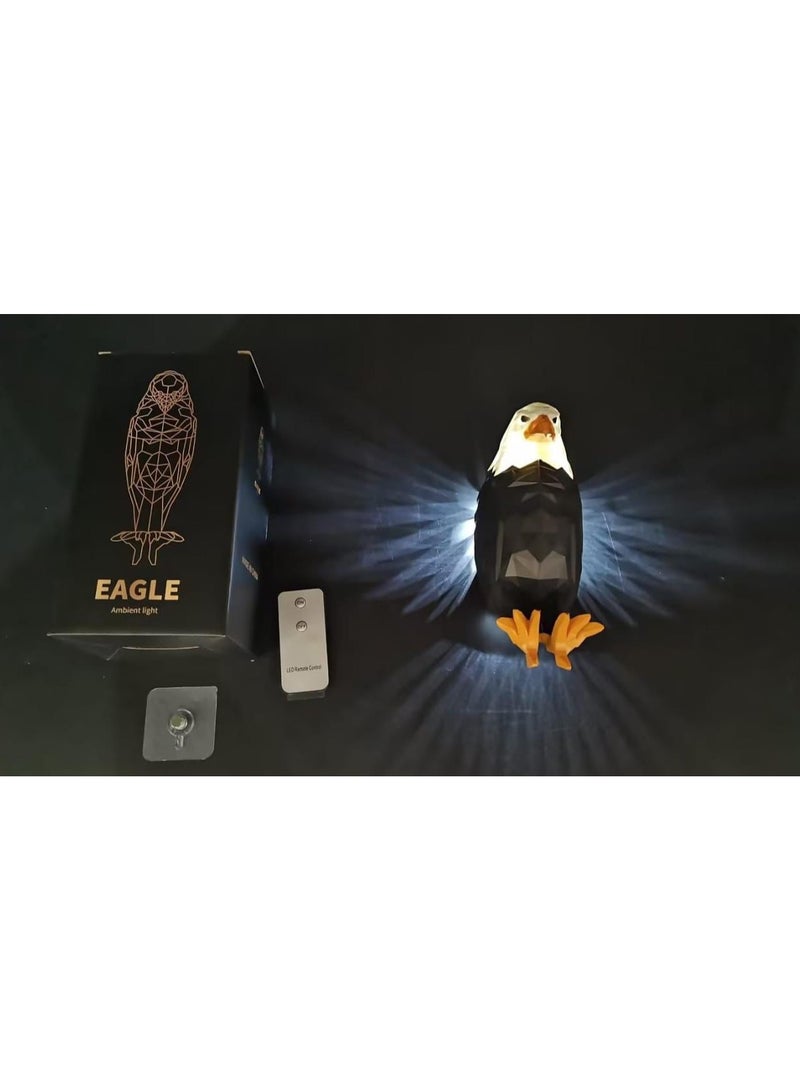 مصباح حائط على شكل نسر - مصباح ليلي مغناطيسي يعمل بالبطارية على شكل نسر أمريكي أصلع مع جهاز تحكم عن بعد ومؤقت، مصباح LED مثبت على الحائط لغرفة النوم وغرفة المعيشة والممر والمكتب - قابل للإزالة وإعادة الشحن - Image 4