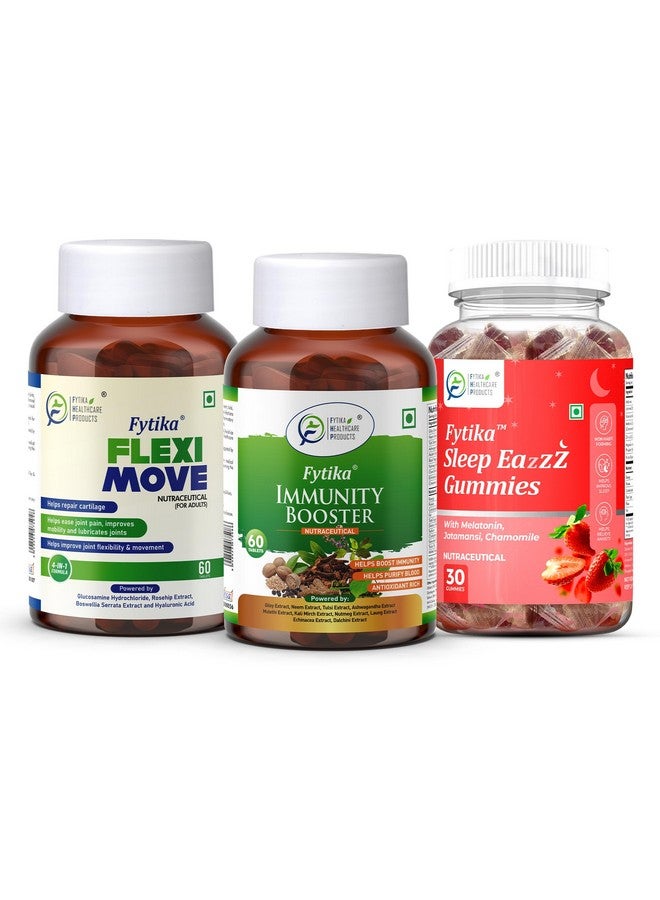 Fytika Flexi Move - 60 Tablets + Immunity Booster - 60 Tablets + Sleep Eazzz, Sleep Gummies - 30 Gummies, Combo (Pack of 3) - Image 1