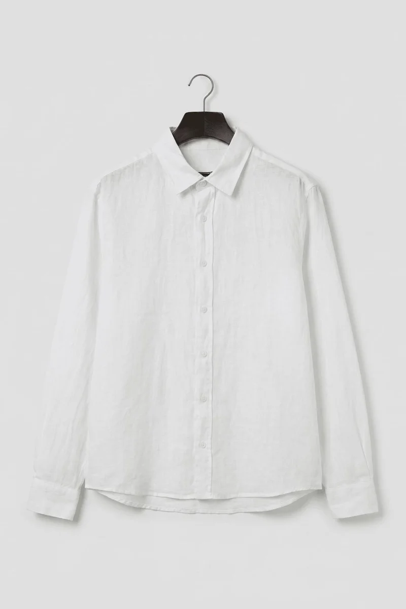 Giesto White GIESTO Men's Cotton Linen-Blend Long Sleeve Shirt for Men | Best Price UAE