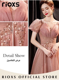 RIOXS Women's Elegant Ball Gown Luxury Crystal Formal Dresse Rose Pink Evening Long Dress of 105cm/41.3inch For Wedding & Birthday Party & Official Occasions  - Image 2
