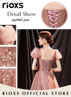 RIOXS Women's Elegant Ball Gown Luxury Crystal Formal Dresse Rose Pink Evening Long Dress of 105cm/41.3inch For Wedding & Birthday Party & Official Occasions  - Image 4