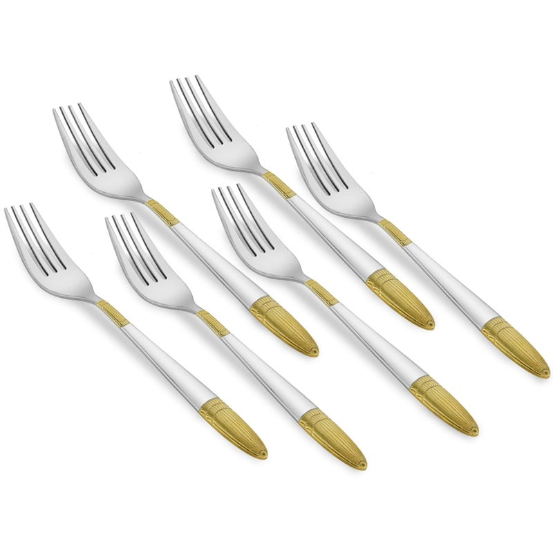 Parage Parage 6 Pieces Stainless Steel 24k Golden Forks Set 18 cm Long Premium Cutlery for Home Kitchen Luxury Dining Tableware Gift for House Warming24 Karat Gold Plated Table Forks Ivory Design - Image 1