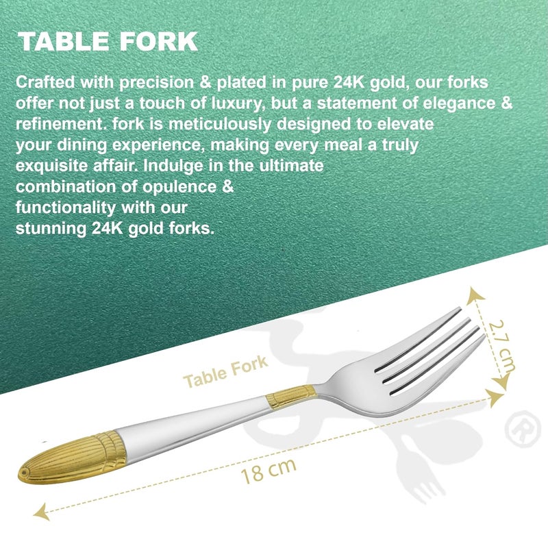 Parage Parage 6 Pieces Stainless Steel 24k Golden Forks Set 18 cm Long Premium Cutlery for Home Kitchen Luxury Dining Tableware Gift for House Warming24 Karat Gold Plated Table Forks Ivory Design - Image 4