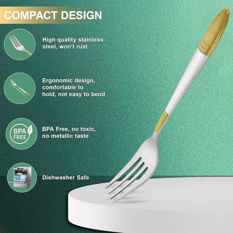 Parage Parage 6 Pieces Stainless Steel 24k Golden Forks Set 18 cm Long Premium Cutlery for Home Kitchen Luxury Dining Tableware Gift for House Warming24 Karat Gold Plated Table Forks Ivory Design - Image 2