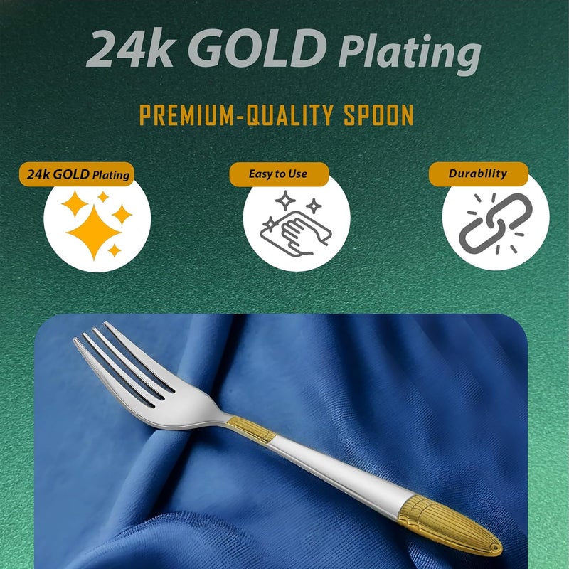 Parage Parage 6 Pieces Stainless Steel 24k Golden Forks Set 18 cm Long Premium Cutlery for Home Kitchen Luxury Dining Tableware Gift for House Warming24 Karat Gold Plated Table Forks Ivory Design - Image 3