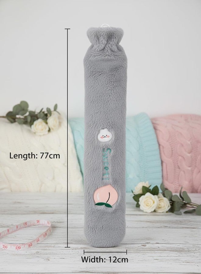MENOVAS Extra Long 2L Hot Water Bottle with Super Soft Fleece Cover, Durable Natural Rubber, Long Lasting Warmth for Neck, Back & Body, Winter Comfort, Hand and Foot Warmer for Waist - Hot Water Bag (Grey) - Image 2