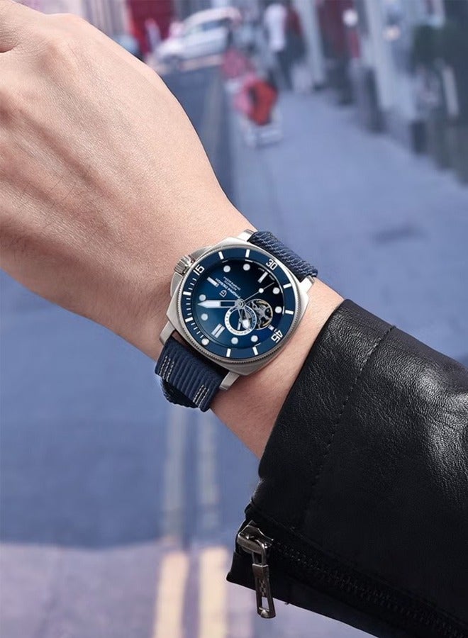 باغاني ديزاين ساعة حركة أوتوماتيكية للرجال من إن إتش 39 ، حزام نايلون رياضي ، ساعة رياضية مقاومة للماء 200 متر أزرق - Image 2