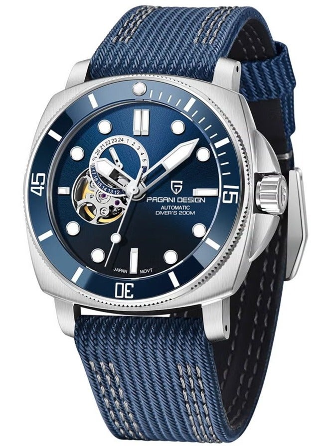 باغاني ديزاين ساعة حركة أوتوماتيكية للرجال من إن إتش 39 ، حزام نايلون رياضي ، ساعة رياضية مقاومة للماء 200 متر أزرق - Image 1