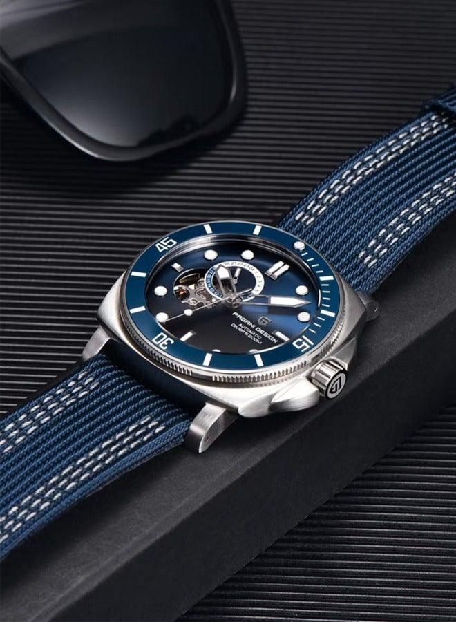 باغاني ديزاين ساعة حركة أوتوماتيكية للرجال من إن إتش 39 ، حزام نايلون رياضي ، ساعة رياضية مقاومة للماء 200 متر أزرق - Image 4