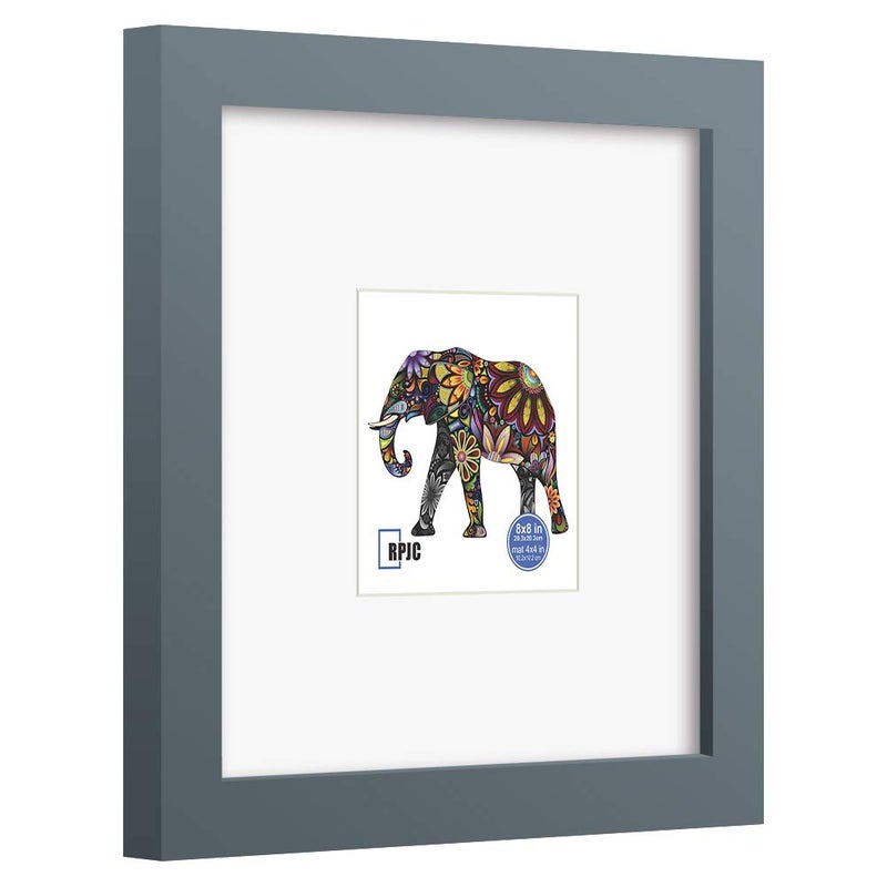 RPJC RPJC 8x8 Soild Wood Picture Frame with High Definition Glass Display Picture 4x4 with Mat or 8x8 Without Mat for Wall Mounting Hanging Photo Frames Grey - Image 2