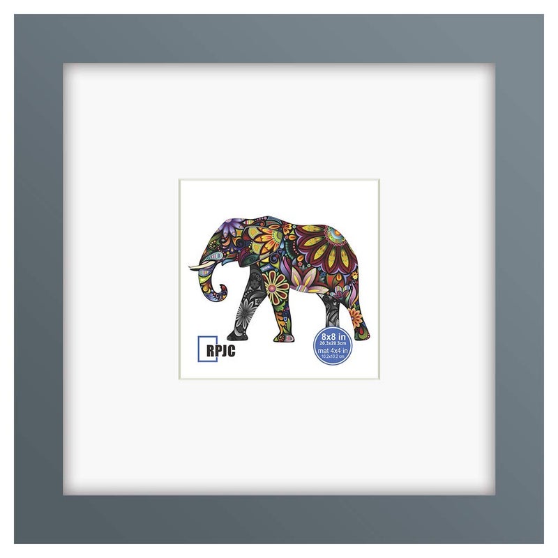 RPJC RPJC 8x8 Soild Wood Picture Frame with High Definition Glass Display Picture 4x4 with Mat or 8x8 Without Mat for Wall Mounting Hanging Photo Frames Grey - Image 1