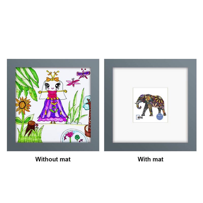 RPJC RPJC 8x8 Soild Wood Picture Frame with High Definition Glass Display Picture 4x4 with Mat or 8x8 Without Mat for Wall Mounting Hanging Photo Frames Grey - Image 3