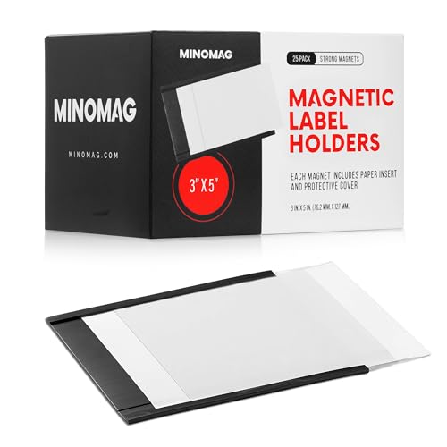 MINOMAG 25pcs Magnetic Label Holders 3x5 Inches | C Channel Magnetic Index Card Holder for Steel Shelves, Warehouse Racks - Image 1