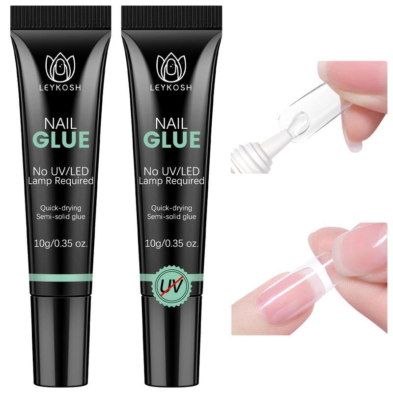 LEYKOSH Nail Glue for Press Ons, 10s Fast-Drying No U V Light Needed - Upgrade Super Strong Semi Solid Gel Nail Glue Last Up to 28+ Days & Easy to Remove, 10g*2 High Capacity for Fake & Acrylic Nail Tips - Image 1