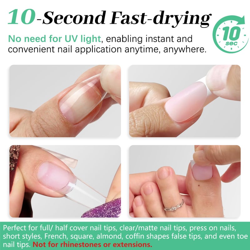 LEYKOSH Nail Glue for Press Ons, 10s Fast-Drying No U V Light Needed - Upgrade Super Strong Semi Solid Gel Nail Glue Last Up to 28+ Days & Easy to Remove, 10g*2 High Capacity for Fake & Acrylic Nail Tips - Image 3