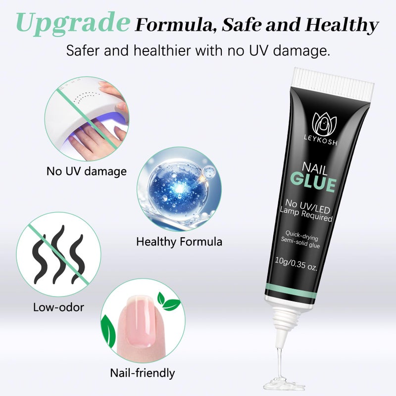 LEYKOSH Nail Glue for Press Ons, 10s Fast-Drying No U V Light Needed - Upgrade Super Strong Semi Solid Gel Nail Glue Last Up to 28+ Days & Easy to Remove, 10g*2 High Capacity for Fake & Acrylic Nail Tips - Image 4