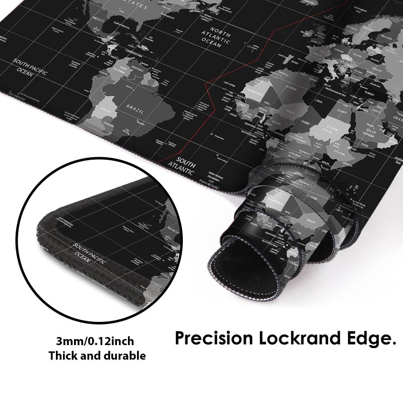 Galdas Mouse Pad for Gaming,XXL XL Large Mouse Mat Long Extended Mousepad Desk Mat Non-Slip Rubber Mice Pads Stitched Edges Thin (31.5 x 11.8 x 0.12 Inches),World Map Background - Image 4
