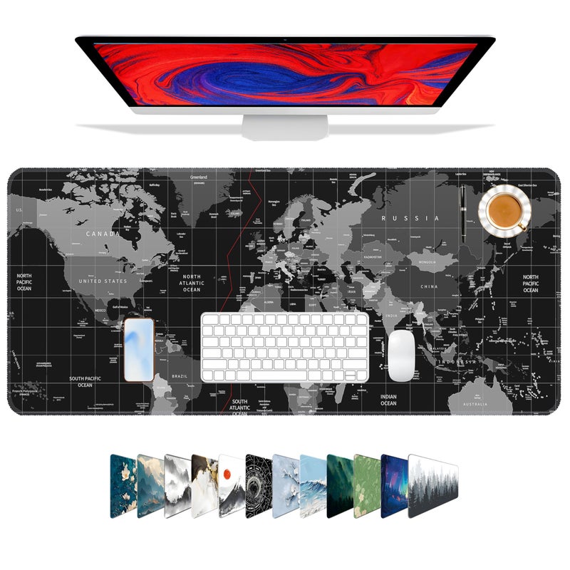 Galdas Mouse Pad for Gaming,XXL XL Large Mouse Mat Long Extended Mousepad Desk Mat Non-Slip Rubber Mice Pads Stitched Edges Thin (31.5 x 11.8 x 0.12 Inches),World Map Background - Image 1
