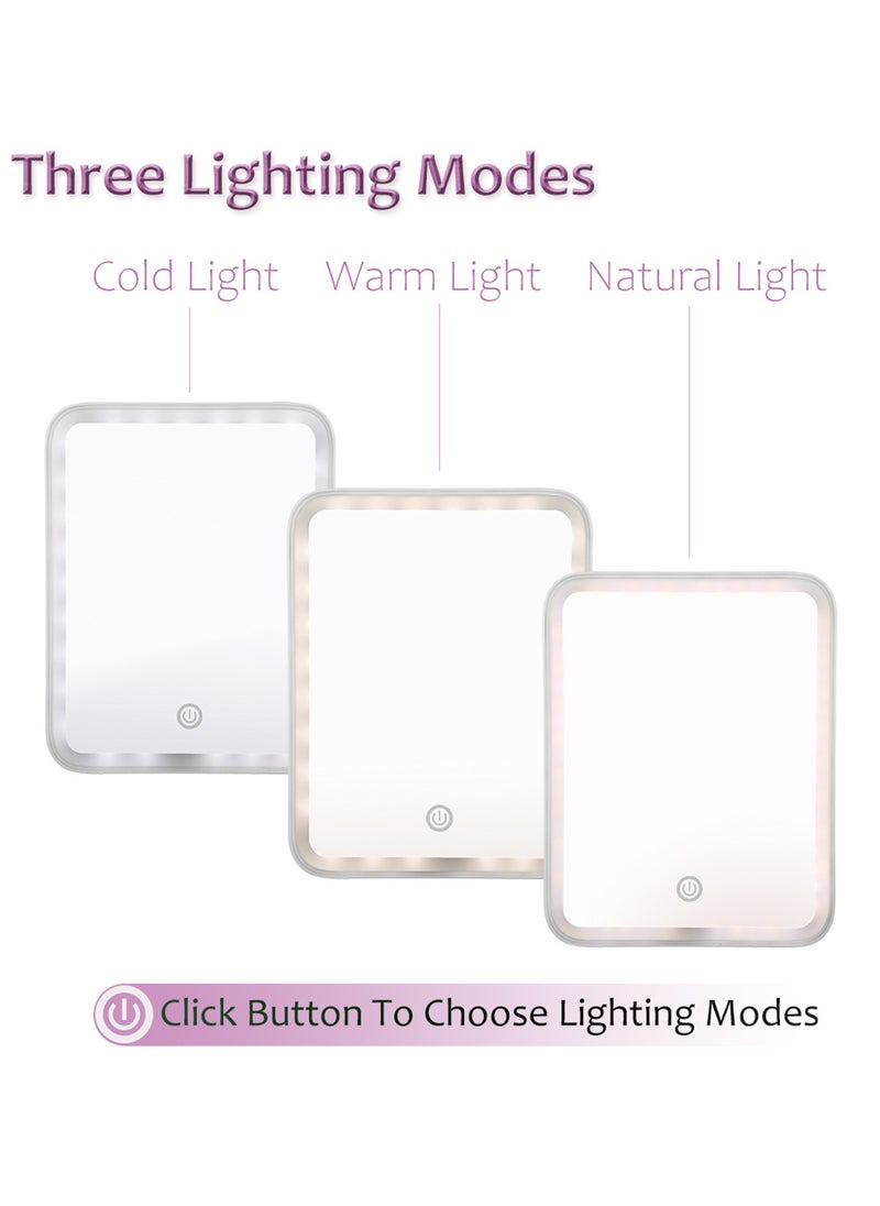 SNOWFLAKES SNOWFLAKES - Portable LED Makeup Mirror - 3 Adjustable Light Settings, 1x Large & Detachable 10x Magnifying Mirror, Cordless Travel Mirror with 360° Rotatable Kickstand - White. - Image 1