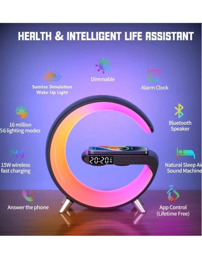 256 Lighting Modes Smart Ambient Light,Wireless Bluetooth Speaker,15W Wireless Fast Charging Charger for Cell Phone,Wireless Bluetooth HD Call,Alarm Clock - Image 2