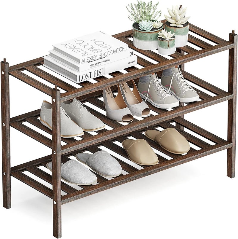 Dranixly Shoe Rack, 3-Tier Bamboo Stackable Shelf Storage Organizer, Stand for Closet, Entryway, Hallway, Bathroom and Living Room（Mocha） - Image 1