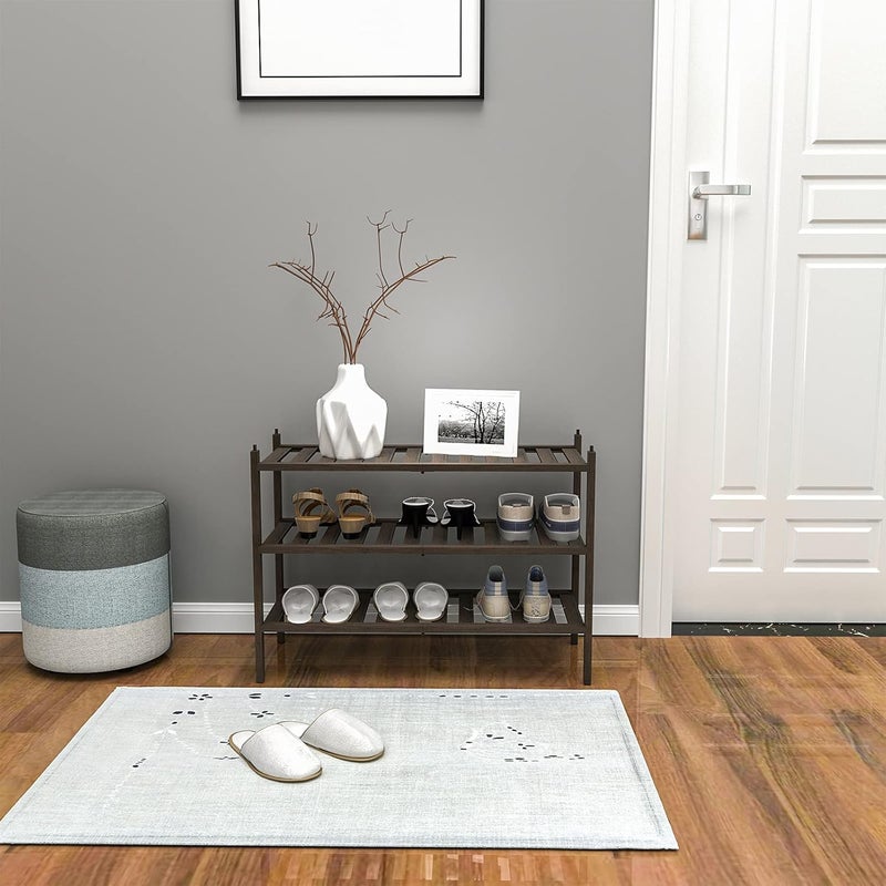 Dranixly Shoe Rack, 3-Tier Bamboo Stackable Shelf Storage Organizer, Stand for Closet, Entryway, Hallway, Bathroom and Living Room（Mocha） - Image 2