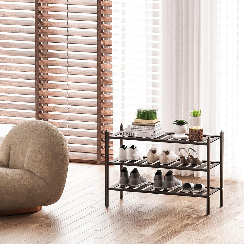 Dranixly Shoe Rack, 3-Tier Bamboo Stackable Shelf Storage Organizer, Stand for Closet, Entryway, Hallway, Bathroom and Living Room（Mocha） - Image 3