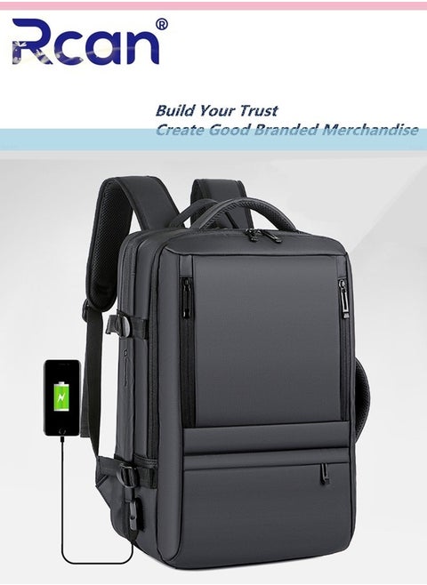 Fit 15.6 17 Inch Laptop Backpack Lightweight Expandable Large Capacity Waterproof Travel Luggage Durable Daypack with USB Charging Business Work Bag for Men Women Boy Girl Student College Schoolbag