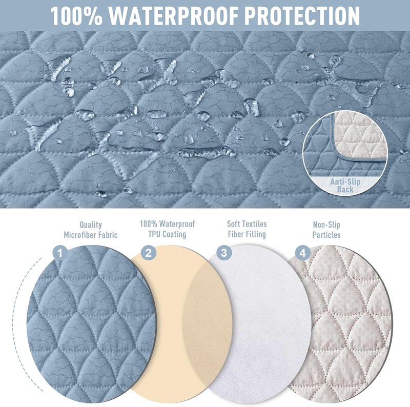 TAOCOCO 100% Waterproof Loveseat Recliner Cover with Console, Non-Slip Washable Reclining Couch Cover for 2 Seats, Furniture Protector for Dogs, Sky Blue - Image 4