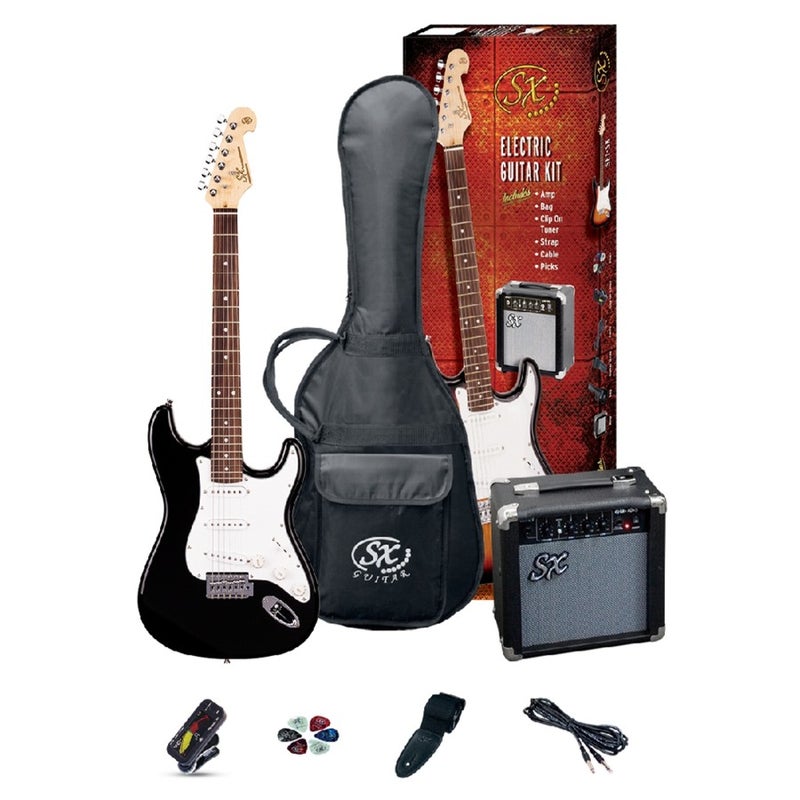 SX Guitar SE1-SK-BK Stratocaster Electric Package Guitar - Black - Image 1