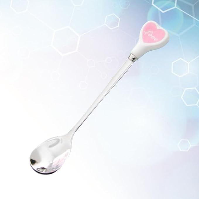 ريحني ملعقة تقديم من الفولاذ المقاوم للصدأ 3 قطع من الفولاذ المقاوم للصدأ ملاعق حلوى سيراميك لطيف مقبض قلب أنيق للبنان والبنات، قهوة مثلج - Image 2