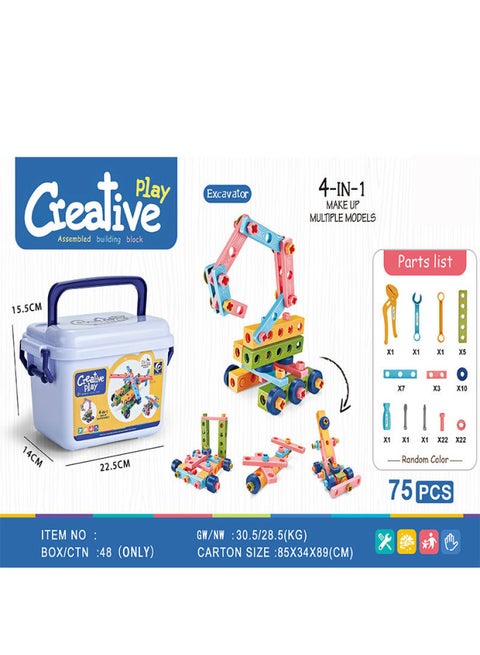 DIY Electric Disassembly Wood Grain Nut Combination Children's Tool Set Play House Toys-Color:JH028996 Puzzle Self-loading Tools Building Blocks 75PCs Barrel