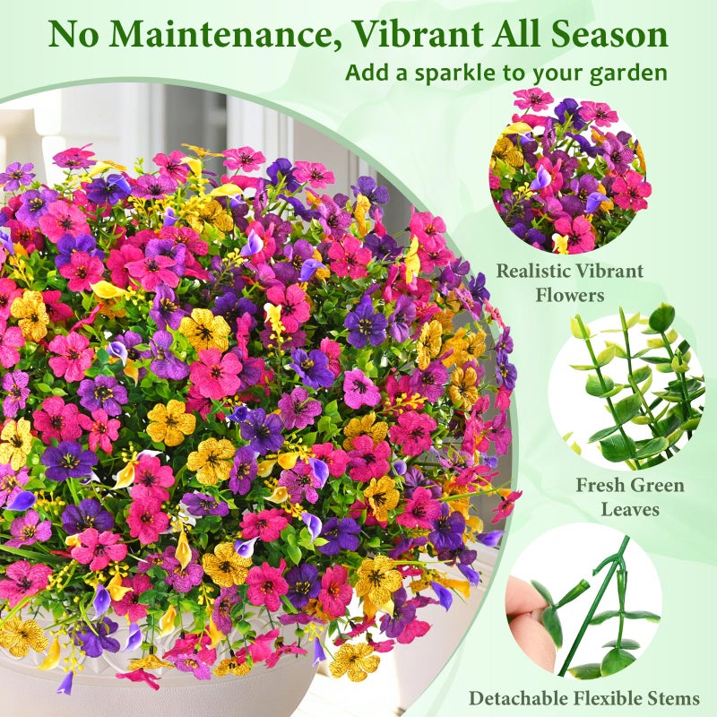 BLEUM CADE Artificial Flowers for Outdoors, 14 Bundles Faux Plants Outdoor Artificial Flowers for Decoration, UV Resistant Fake Flowers Artificial Plants & Flowers for Outdoors Garden Decor - Image 2