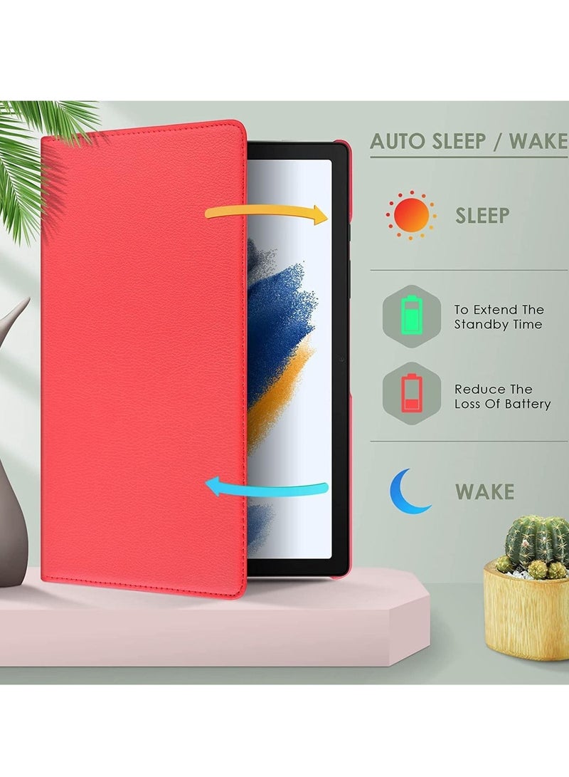 Case Compatible with Galaxy Tab A8 10.5" Case (SM-X200/X205/X207), Galaxy Tab A8 Case 10.5 inch,Auto Sleep/Wake 360° Rotating Stand Folio Leather Case for Tab A8 2022 (Red) - Image 4