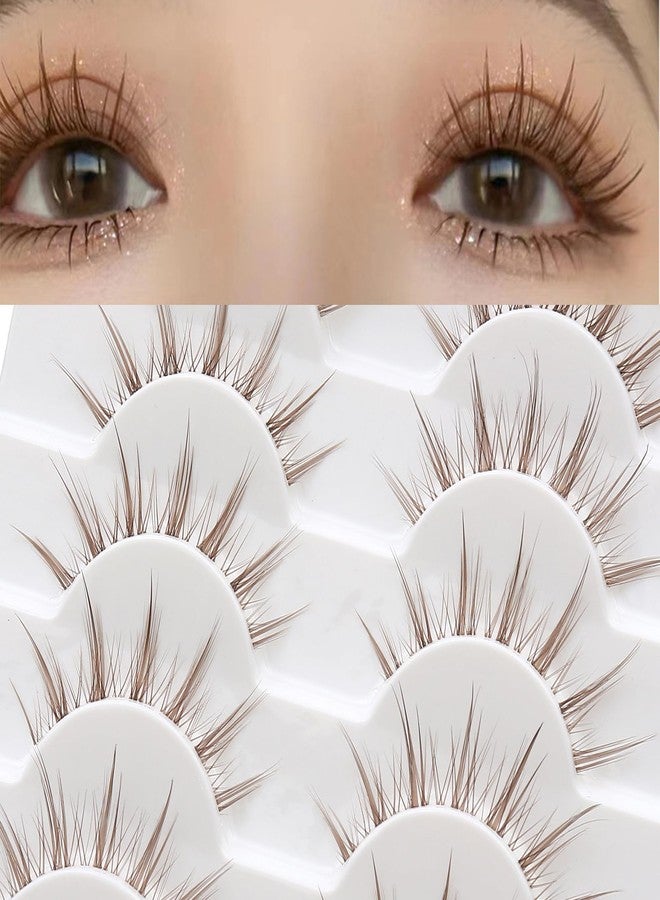 outopen 10 Pairs Brown Lashes Clear Band Brown Manga Lashes Japanese Anime Cosplay Eyelashes Asian False Eyelashes Natural Look Like Individual Clusters(A01-Manga Lashes 8-13mm) - Image 3