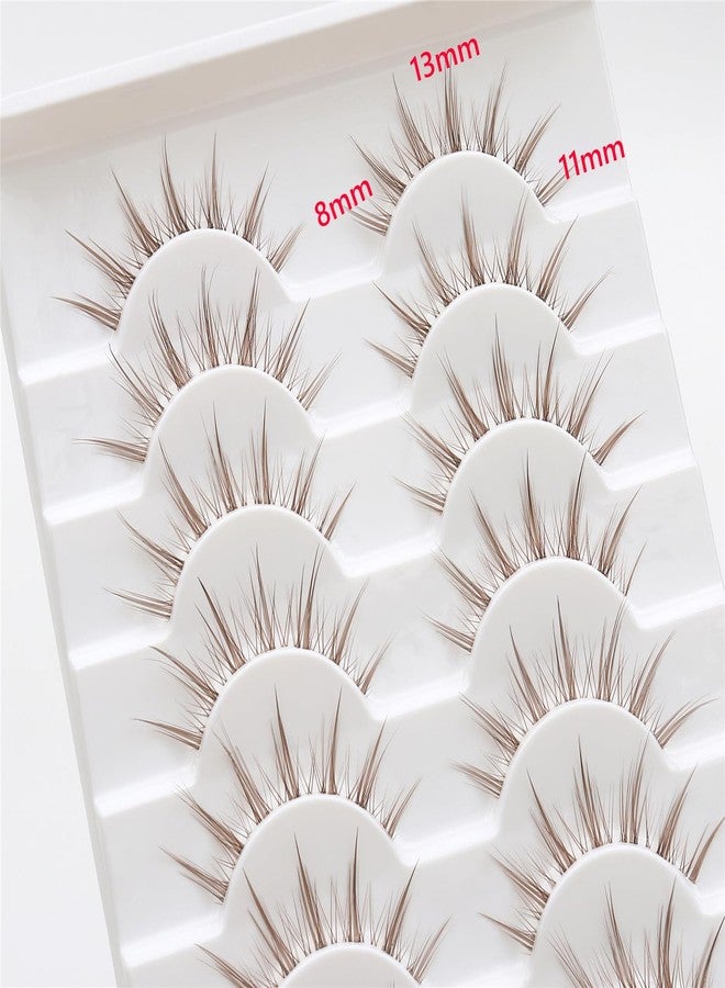 outopen 10 Pairs Brown Lashes Clear Band Brown Manga Lashes Japanese Anime Cosplay Eyelashes Asian False Eyelashes Natural Look Like Individual Clusters(A01-Manga Lashes 8-13mm) - Image 2