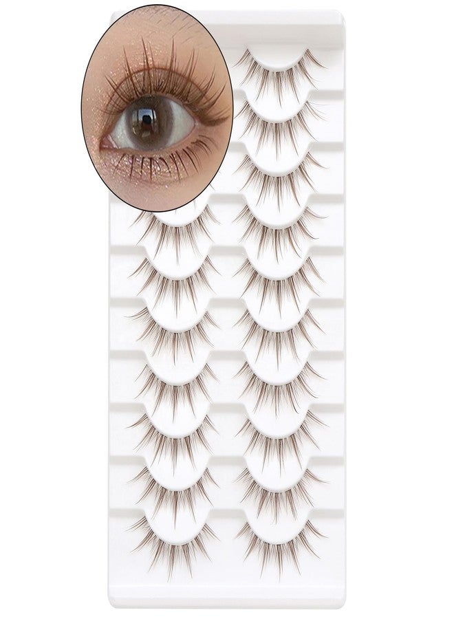 outopen 10 Pairs Brown Lashes Clear Band Brown Manga Lashes Japanese Anime Cosplay Eyelashes Asian False Eyelashes Natural Look Like Individual Clusters(A01-Manga Lashes 8-13mm) - Image 1
