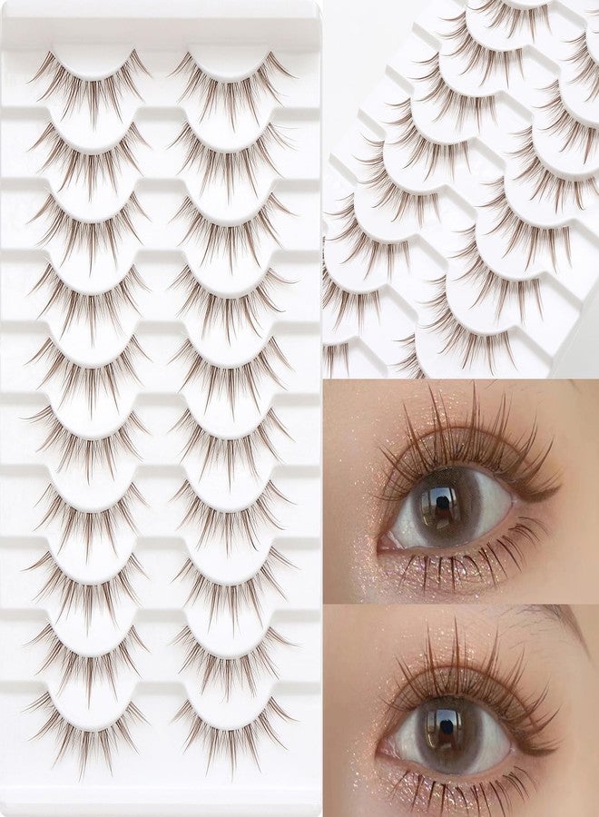 outopen 10 Pairs Brown Lashes Clear Band Brown Manga Lashes Japanese Anime Cosplay Eyelashes Asian False Eyelashes Natural Look Like Individual Clusters(A01-Manga Lashes 8-13mm) - Image 4
