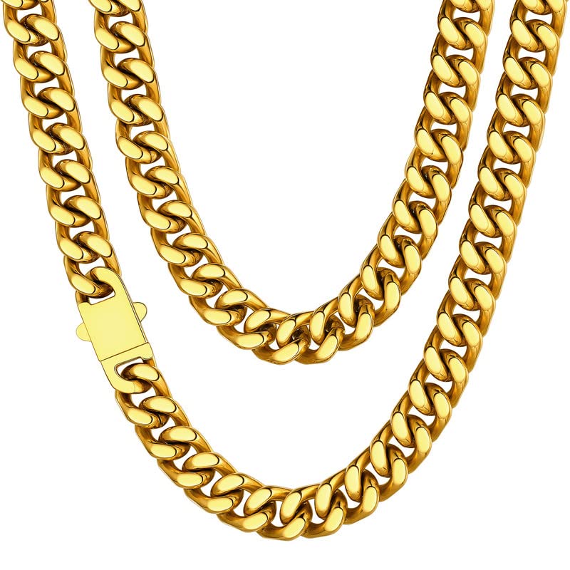 ChainsHouse Mens Gold Plated Cuban Link Chain, 18K Gold Plated Miami Cuban Chain Necklace for Men, 12mm Wide Hip Hop Mens Jewelry, 22" - Image 1