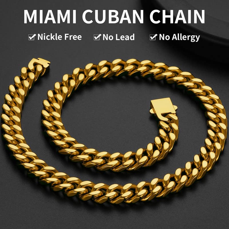 ChainsHouse Mens Gold Plated Cuban Link Chain, 18K Gold Plated Miami Cuban Chain Necklace for Men, 12mm Wide Hip Hop Mens Jewelry, 22" - Image 2