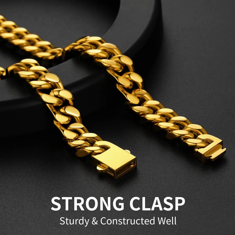 ChainsHouse Mens Gold Plated Cuban Link Chain, 18K Gold Plated Miami Cuban Chain Necklace for Men, 12mm Wide Hip Hop Mens Jewelry, 22" - Image 3