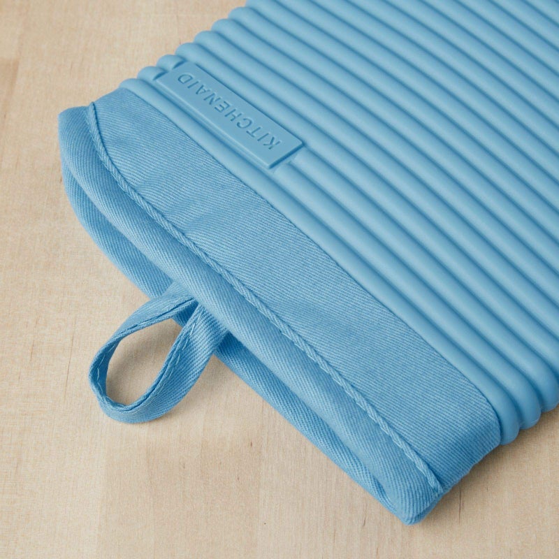 KitchenAid Ribbed Soft Silicone Oven Mitt Set  7""x13""  Blue Velvet 2 Count - Image 2