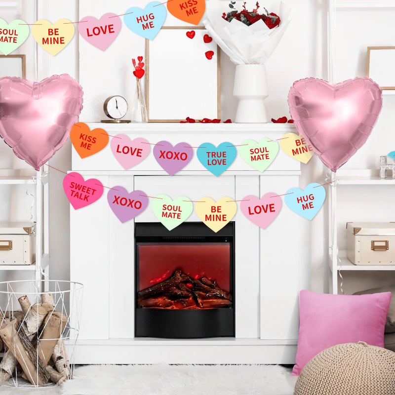 Jansun Valentines Conversation Heart Banner, 3 Pack Candy Hearts Sayings Colorful Love Hanging Garland for Valentines Wedding Birthday Party Decoration - Image 4