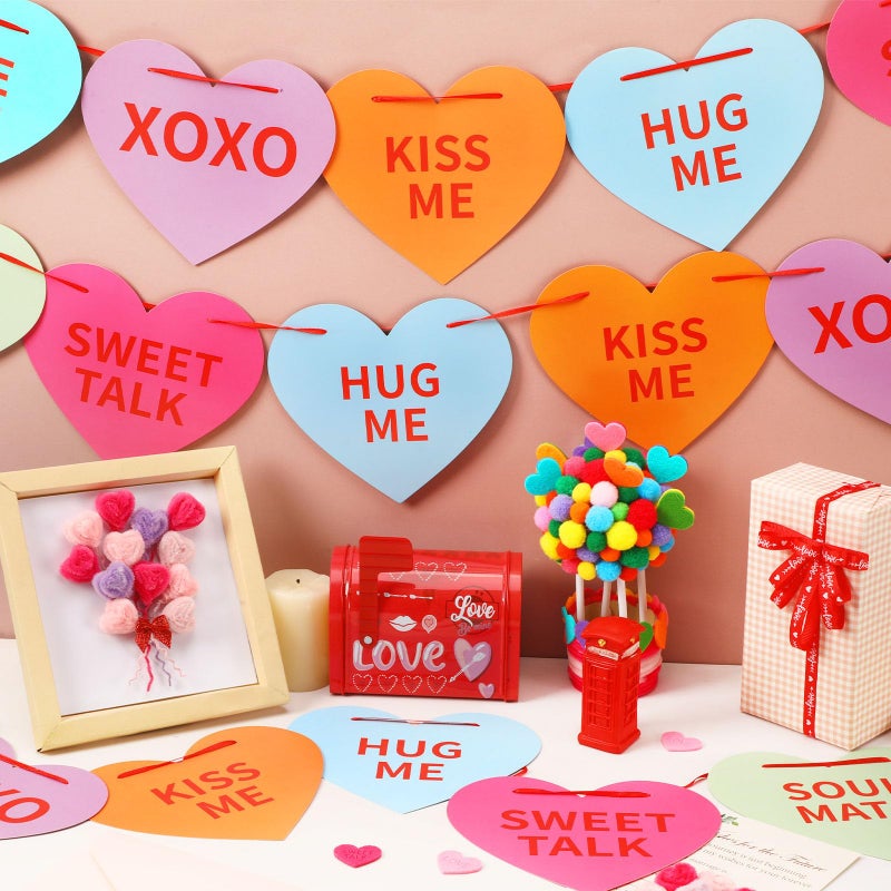 Jansun Valentines Conversation Heart Banner, 3 Pack Candy Hearts Sayings Colorful Love Hanging Garland for Valentines Wedding Birthday Party Decoration - Image 3