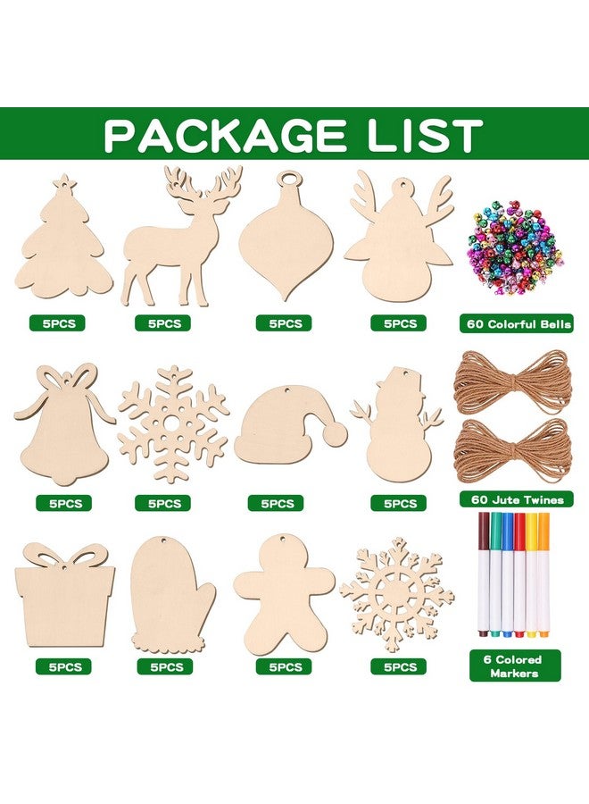 ماكس فن 60 قطعة من الحلي الخشبية لعيد الميلاد دوائر شرائح خشبية غير مكتملة للحرف اليدوية زينة لعطلة عيد الميلاد في 12 شكل - Image 2