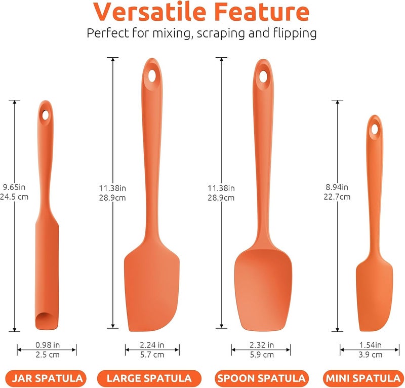 U-Taste All choice modern design 315℃ Heat Resistant Silicone Spatula: High Heat Proof Flexible Non-Stick Bowl Scraper, Seamless Rubber Kitchen Utensils for Baking Cooking Mixing Cookware (4 Pieces, Orange) Local & cross border ship compatible - Image 2